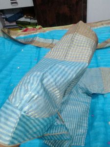 Cotton Organza Sky-blue Saree