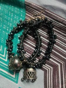 Black Beaded Jhumka Earrings