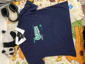 Shein Navy oversized Graphic Print Polo T-Shirt