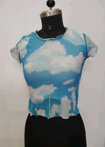 Cloud Print Sheer Crop Top