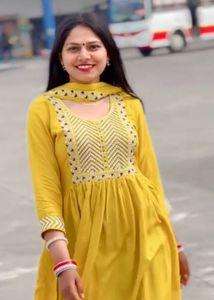 Elegant Mustard Embroidered Nayra Cut