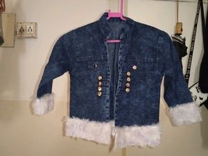 Denim Jacket with Fur Trim