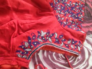 Red And Blue Work Blouse
