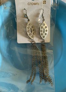 Silver Tone Crystal Tassel Dangler Earrings