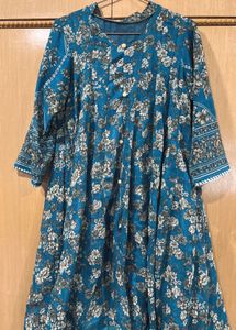 Teal Floral Georgette Kurti with Lining