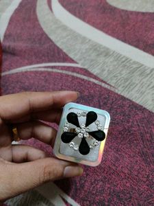 Silver And Black Stone Ring