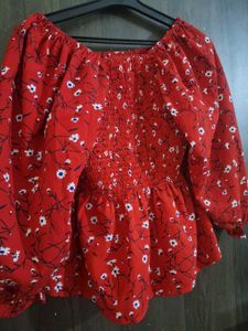 Red Floral Print Top