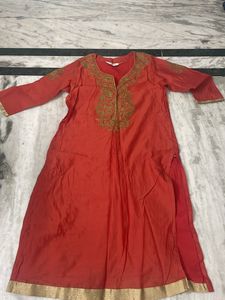 Orange & Gold Embroidered Kurti