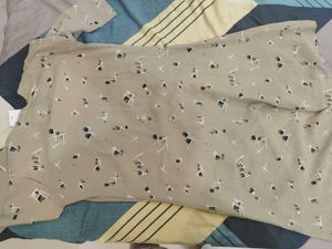 Stylish Beige Kurti with Rose Print Inner