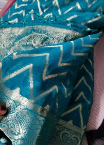 new chiffon ferozi Blue Banarasi Saree