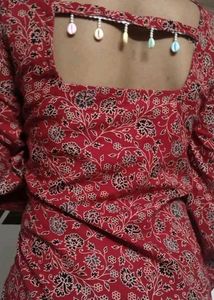 deep back red short kurti