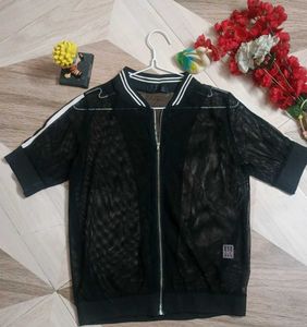 Black Mesh Bomber Jacket