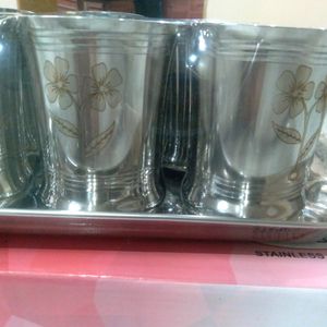 Stainless Steel Glass N Tray Set