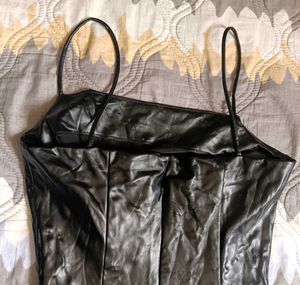URBANIC Black Faux Leather Bodycon Dress