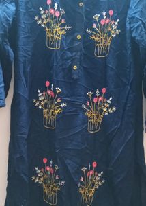Navy Blue Embroidered Kurti