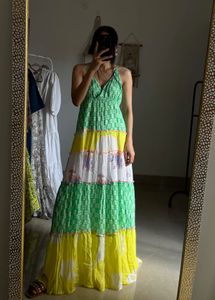 Place DU SOLEIL Bright Pastel Tiered Maxi Dress
