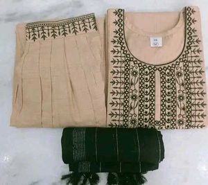 Beige Embroidered Kurta Set