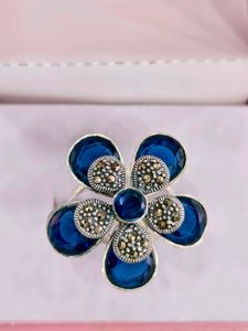 Blue Flower Ring 925 Silver Sterling