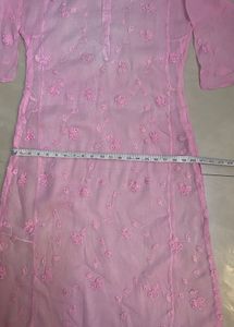 Pink applique work Kurta with inner