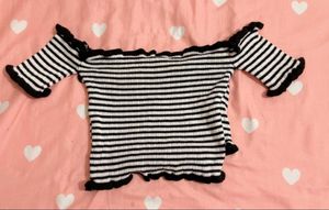 Striped Off-Shoulder Crop Top