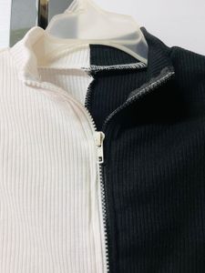 Two-Tone Zip-Up Ribbed Top