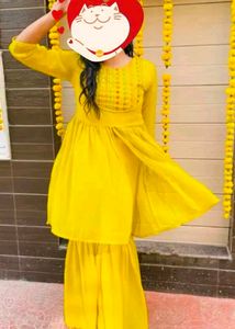 Yellow Embroidered Sharara Suit