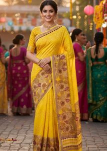 Elegant Yellow Floral Saree