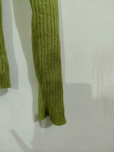 Green Ribbed Mock Neck Top