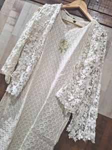 New Chickenkari Kurti With Crochet Jacket
