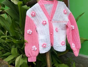 ❗FREE DELIVERY❗Crochet🩷 pink&White 🤍Cardigan