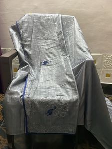 Elegant Silver Embroidered Saree