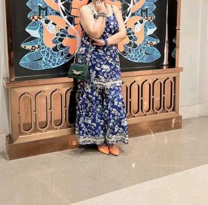 Blue Floral Print Spaghetti Strap Dress
