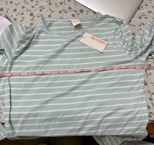 Casual Bell Sleeves Striped Women Green,White Top