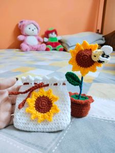 Crochet Sunflower pot and pouch combo ✨💛