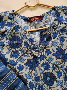 Blue Floral Print Kurti Dress