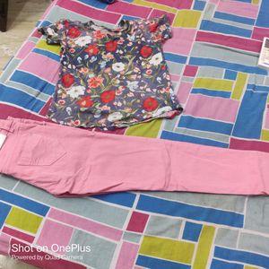 Combo of 4 items: 3 top and 1 jeans Colour: blue , peach and pink