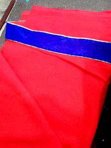 Red And Blue Border Plain Saree