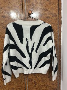 Zebra Print V-Neck Sweater