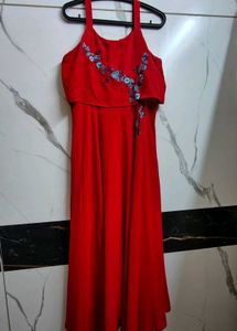 Red Floral Applique Maxi Dress