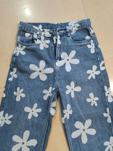 Floral Print Denim Jeans