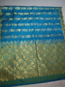Blue & Gold Floral Saree