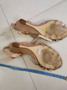 Rose Gold Sequin Flower Heels With Insole