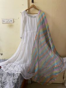 Elegant White Anarkali Suit Set