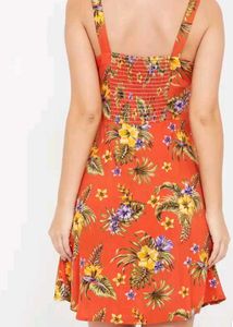 Orange Printed Fit And Flare Dress