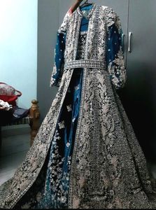 Heavy Zardozi Work Bridal Lahenga With Long Coat
