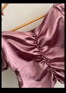 Lilac Satin Ruched Crop Top