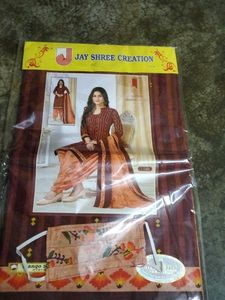 Brown Striped Unstitched Salwar Kameez Suit