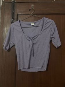 Lilac Ribbed Tie-Front Top