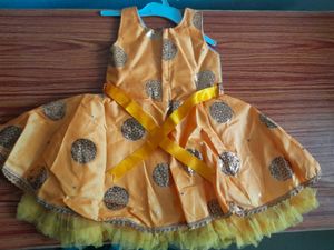 Silver And Yellow Frock For 1 Year Baby