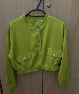 Olive Green Cropped Bomber Jacket